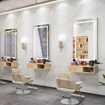 Barber shop with LED light mirror table Net red hairdressing mirror hair salon special tide cabinet one simple solid wood mirror