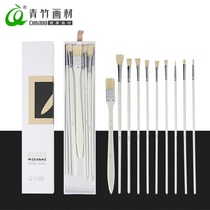 Bamboo streamer white gouache brush set 10 pieces Fan-shaped pen large medium and small beginner row pen Acrylic student painting color art student special professional pigment Oil painting brush painting