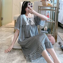 Pajamas womens summer nightgown thin loose cotton sweet cute student summer long knee plus size outside wear