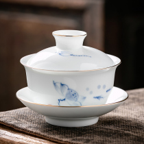 Dechina hand-painted ceramic cover Bowl Tea Cup home tea bowl three cup large single Japanese white porcelain tea set