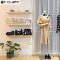 Clothing store upper wall shoe rack upper wall one-word shelf childrens shoe rack solid wood bag rack decoration rack shoe shop shoe rack display rack