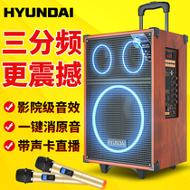 (Three-frequency professional outdoor audio) modern square dance with wireless microphone mobile outdoor portable lever professional singing K Song wooden live broadcast net red Bluetooth speaker dancing high power