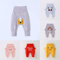 One-year-old baby pants spring and autumn cotton boy big butt pants baby high waist belly pants thin wear cartoon
