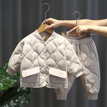 Boy winter down jacket suit Baby children foreign style warm clothes Baby handsome thickened winter two-piece set