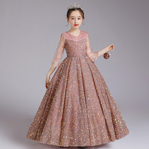 Childrens high-end evening dress Princess dress high-end catwalk girl puffy gauze flower girl wedding dress host piano performance dress