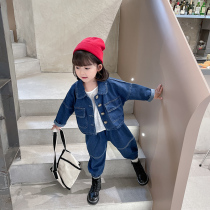 Girl autumn suit 2021 New Korean children baby spring autumn Net Red foreign gas children denim two sets