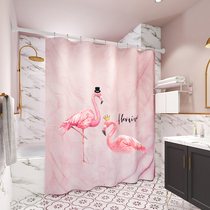 Bathroom waterproof shower curtain non-perforated partition curtain shower waterproof cloth mildew proof Japanese toilet bath shower curtain set