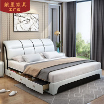 Leather bed real leather bed double bed modern simple 2 meters wide Master Bedroom 1 8 meters air pressure storage tatami soft wedding bed