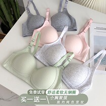 Underwear womens small chest gathered college student high school girl bra summer adjustment type pure cotton without rim thin bra