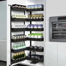 AMIGO Amy high cabinet linkage pull basket black crystal glass all-aluminum large monster multi-layer linkage high-depth storage basket