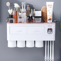 Toothbrush rack non-perforated wall-mounted Net red mouthwash Cup brush Cup toilet storage rack box tooth set
