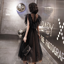 Small number of late gowns High-end Banquet Temperament Birthday Party name Yuanyan Black Thin Dress Superior sense of dress