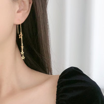 hooku long paragraph stars flow suearrings female titanium steel 18K gold display face slim ear line 2022 new meteor shower earrings