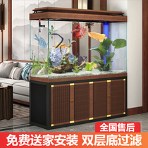 Fish tank Living room Large aquarium Ultra-white glass screen partition cabinet Entrance bottom filter free water Gold and silver dragon fish tank