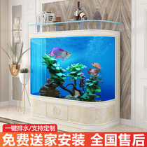 Round fish tank living room small floor-to-ceiling household large European fish tank glass water-free ecological goldfish turtle tank