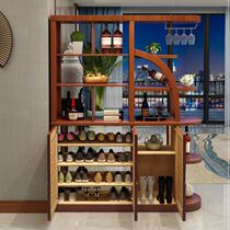 New Solid Wood Wine Cabinet Chinese Style Shoe Cabinet Minimalist Modern Genguan Cabinet Size Family Living Room Partition Room Double Sided Screen