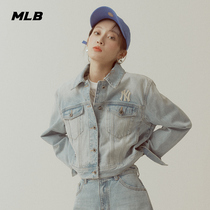 MLB official mens and womens denim jacket NY retro denim jacket short sports 21 year of the ox spring and summer new DKW1