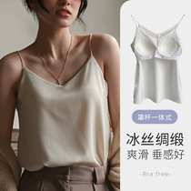 Silk satin camisole womens inner strap with chest pad bra one-piece thin section bottoming beauty back top net red explosion