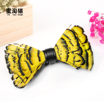 Honey Amoy cat childrens dress Korean bow tie handmade yellow feather best man collar flower middle child dress yellow bow