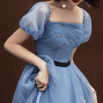 Blue evening dress female 2021 new banquet high-end birthday dress long temperament chorus dress small summer