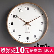 MJK Nordic watch Solid wood wall clock Living room mute simple clock Light luxury clock decoration Modern fashion creative personality