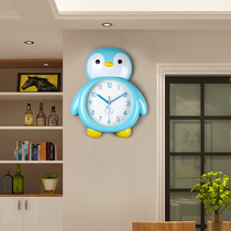 Cartoon Penguin wall clock living room creative home bedroom clock childrens room hanging wall mute cute non-perforated clock