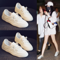 Tide brand net red white shoes womens 2021 new summer Korean version breathable flat shoes do not lace up anti-leather shoes