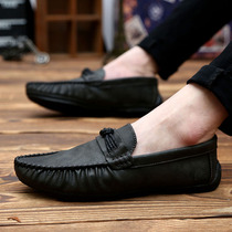 Bean shoes men's leather 2021 new men's shoes winter breathable Korean fashion British soft bottom men's casual shoes