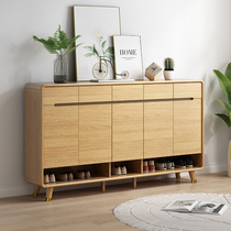  All solid wood entrance cabinet shoe cabinet household door simple modern log color balcony locker storage cabinet