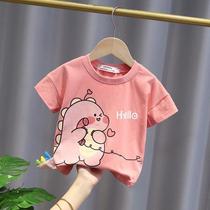 Baby dinosaur tail T-shirt Summer Girl super cute cute clothes boy cartoon interesting cotton short sleeve shirt