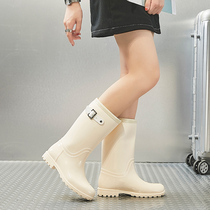 Rain Shoes Women High Cylinder South Korea Cute Fashion Money Outside Wearing Rain Boots Long Barrel Water Shoes Waterproof Non-slip Plus Suede Adult Set Shoes