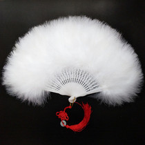 Strong double-sided fan walking folding fan cheongsam show solid color red fan New catwalk womens velvet fan full plush