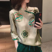  Silk shirt womens thin 2021 summer new loose thin retro half-sleeved Chinese plate buckle cheongsam top