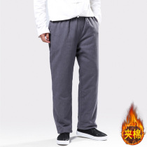 Winter cotton linen cotton pants male loose straight cylinder clip cotton long pants thickened casual pants middle-aged linen cotton daddy pants