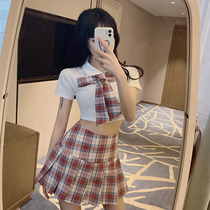 College Feng JK uniform suit spring and summer hot girl short coat pure age - sleeved t - shirt plate fold skirt