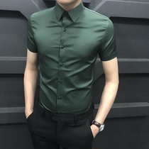 Summer ice silk short-sleeved shirt mens Korean slim 2021 new business half-sleeve mens shirt free ironing high-end inch