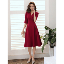 Toasting clothes can usually be worn engagement dress Bride back door dress skirt Wine red small temperament summer woman