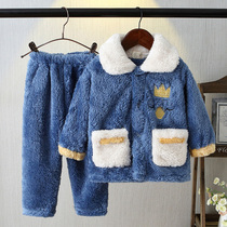 Boys pajamas autumn and winter flannel children coral velvet set Boys thick children Winter baby home clothes