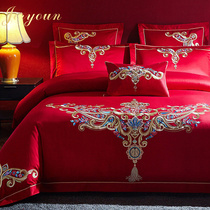 JERYOUN UPSCALE WEDDING CELEBRATION FOUR PIECES OF GREAT RED NEW CHINESE PURE COTTON WEDDING HOUSE HAPPY QUILT BEDDING WEDDING BED ACCESSORIES