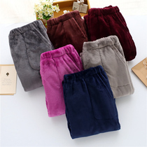   Womens plus velvet pajamas Coral velvet autumn and winter pants Couple thickened warm home pants can be worn outside trousers loose