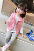 Child Denim Waistcoat Girl Vest Girl Vest Spring Autumn Ocean Gas Nursery Female Baby Pink Tingle Pure Cotton Waistcoat Outside