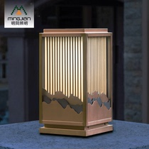 New Chinese light luxury courtyard landscape lamp imitation marble outdoor pillar lamp stainless steel waterproof villa garden lawn lamp