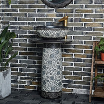 Edge painting ceramic art table basin wash basin column type balcony column Basin home toilet integrated floor washbasin