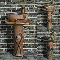 Edge painting balcony column washbasin outdoor garden pool toilet floor-standing wash basin integrated pillar Basin
