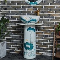 Edge painting art ceramic balcony column Basin Integrated floor-standing wash basin toilet outdoor washbasin courtyard