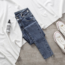 Summer thin jeans womens small 2021 new vintage blue high waist thin skinny small feet nine-point pants