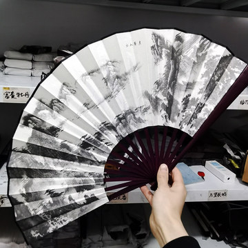山水画 漢字書 扇面　中国の折扇　水墨画扇子 漢字の詩付き 山水画扇子-山水画扇子促销价格、山水画扇子品牌- 淘宝
