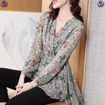 Urban sexy beauty autumn 2020 new womens coat fashion temperament printed chiffon shirt