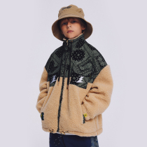 OMJEE boys cashmere coat autumn and winter thickened warm medium childrens cotton padded jacket childrens lamb wool cotton suit