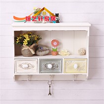 Punch-free wall shelf wooden decorative frame lattice creative with drawer Wall Wall Wall decoration